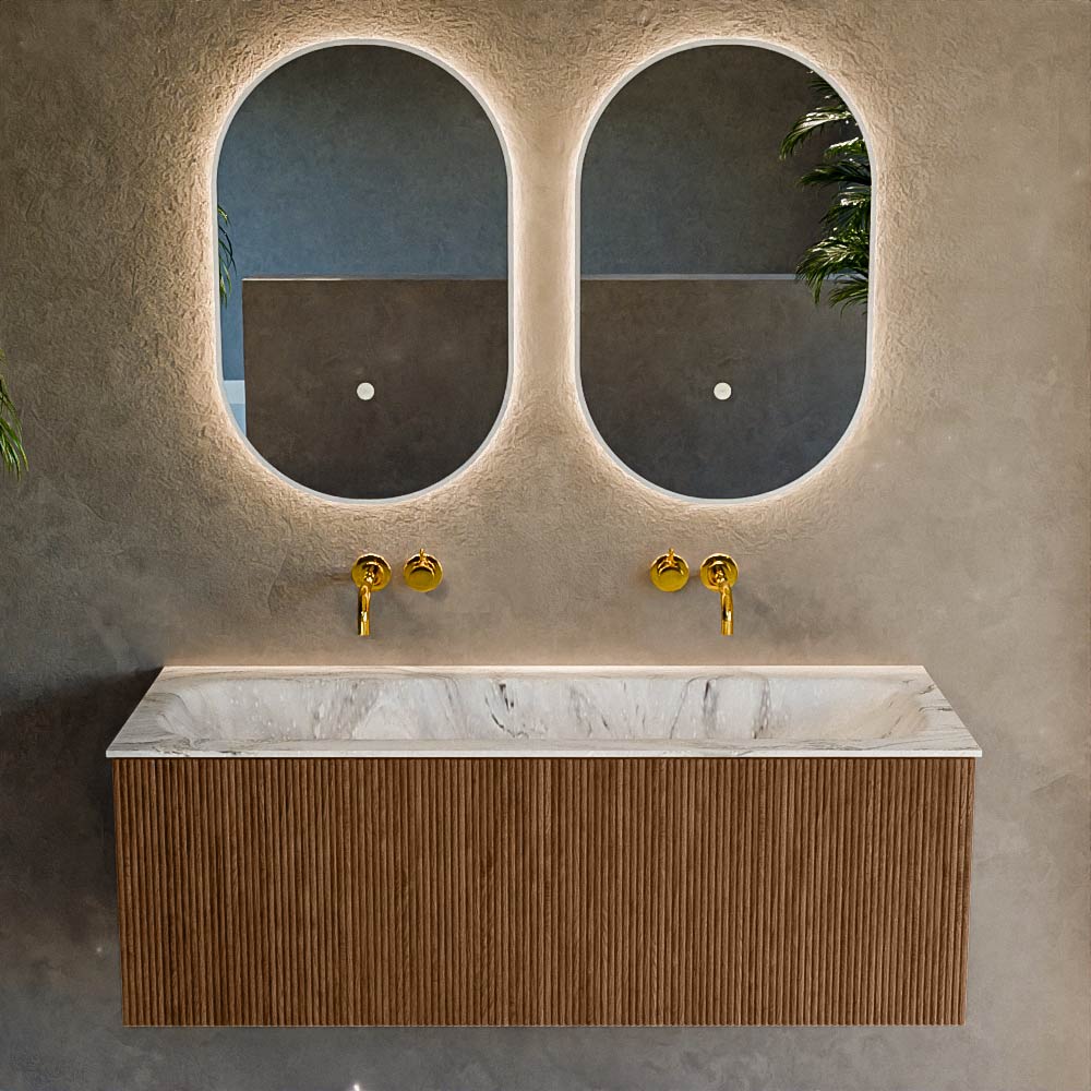 MONDIAZ KURVE-DLUX 120cm mueble de baño color Walnut con 1 cajón y sin puerta. Lavabo BIG LARGE Centro sin orificio Glace. 2 MONDIAZ KURVE-DLUX 120cm mueble de baño color Walnut con 1 cajón y sin puerta. Lavabo BIG LARGE Centro sin orificio Glace. - Imagen 2