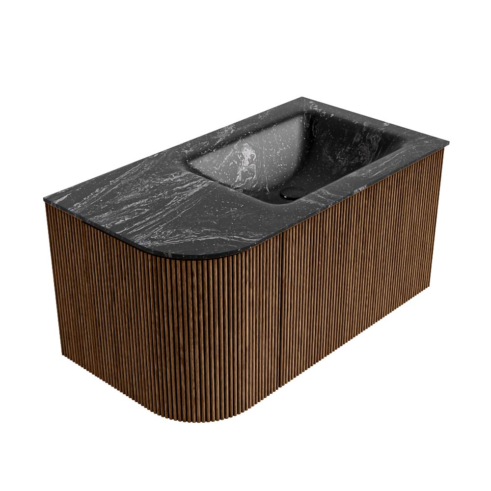 MONDIAZ KURVE-DLUX 85cm mueble de baño curva Izquierda color Walnut con 1 cajón y 1 puerta. Lavabo CLOUD Derecho 1 orificio Lava. 4 MONDIAZ KURVE-DLUX 85cm mueble de baño curva Izquierda color Walnut con 1 cajón y 1 puerta. Lavabo CLOUD Derecho 1 orificio Lava. - Imagen 4