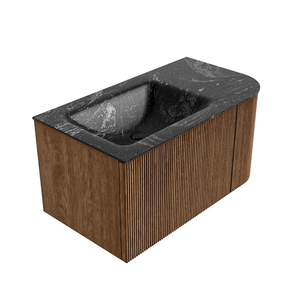 MONDIAZ KURVE-DLUX 85cm mueble de baño curva Derecha color Walnut con 1 cajón y 1 puerta. Lavabo CLOUD Izquierda 1 orificio Lava. 4 MONDIAZ KURVE-DLUX 85cm mueble de baño curva Derecha color Walnut con 1 cajón y 1 puerta. Lavabo CLOUD Izquierda 1 orificio Lava. - Imagen 4
