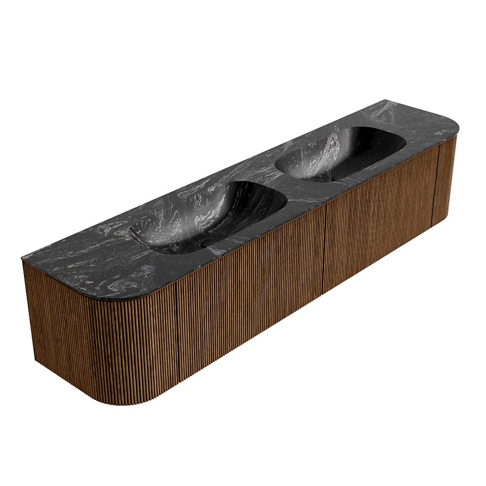 MONDIAZ KURVE-DLUX 200cm mueble de baño curva Izquierda + Derecha color Walnut con 2 cajones y 2 puertas. Lavabo STOR SMALL Doble sin orificio Lava. 4 MONDIAZ KURVE-DLUX 200cm mueble de baño curva Izquierda + Derecha color Walnut con 2 cajones y 2 puertas. Lavabo STOR SMALL Doble sin orificio Lava. - Imagen 4