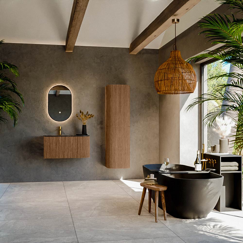 MONDIAZ KURVE-DLUX 85cm mueble de baño curva Derecha color Walnut con 1 cajón y 1 puerta. Lavabo CLOUD Izquierda 1 orificio Lava. 3 MONDIAZ KURVE-DLUX 85cm mueble de baño curva Derecha color Walnut con 1 cajón y 1 puerta. Lavabo CLOUD Izquierda 1 orificio Lava. - Imagen 3