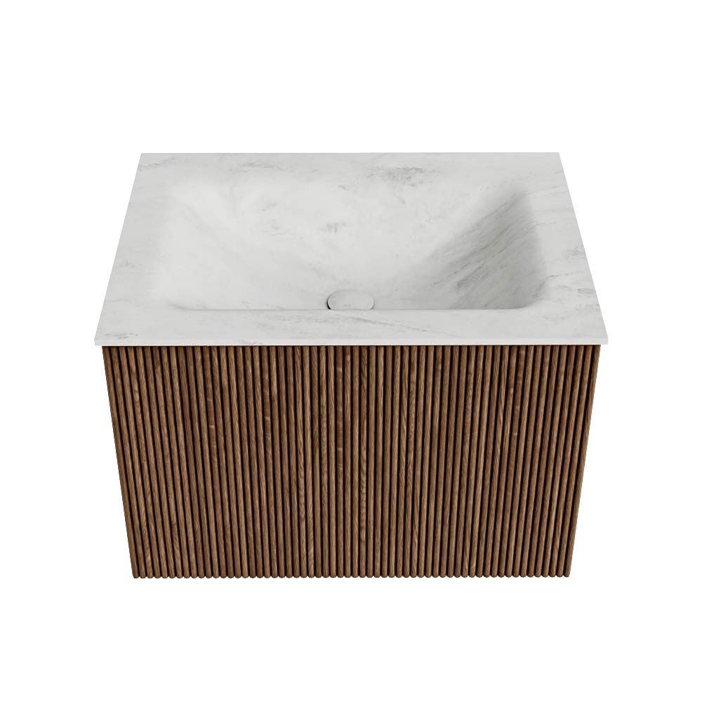 MONDIAZ KURVE-DLUX 60cm mueble de baño color Walnut con 1 cajón y sin puerta. Lavabo CLOUD Centro sin orificio Opalo. 5 MONDIAZ KURVE-DLUX 60cm mueble de baño color Walnut con 1 cajón y sin puerta. Lavabo CLOUD Centro sin orificio Opalo. - Imagen 5