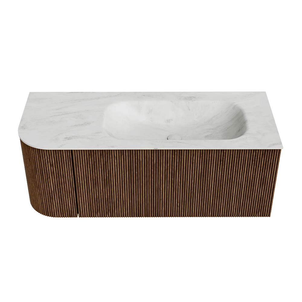 MONDIAZ KURVE-DLUX 115cm mueble de baño curva Izquierda color Walnut con 1 cajón y 1 puerta. Lavabo BIG SMALL Derecho 1 orificio Opalo. 5 MONDIAZ KURVE-DLUX 115cm mueble de baño curva Izquierda color Walnut con 1 cajón y 1 puerta. Lavabo BIG SMALL Derecho 1 orificio Opalo. - Imagen 5