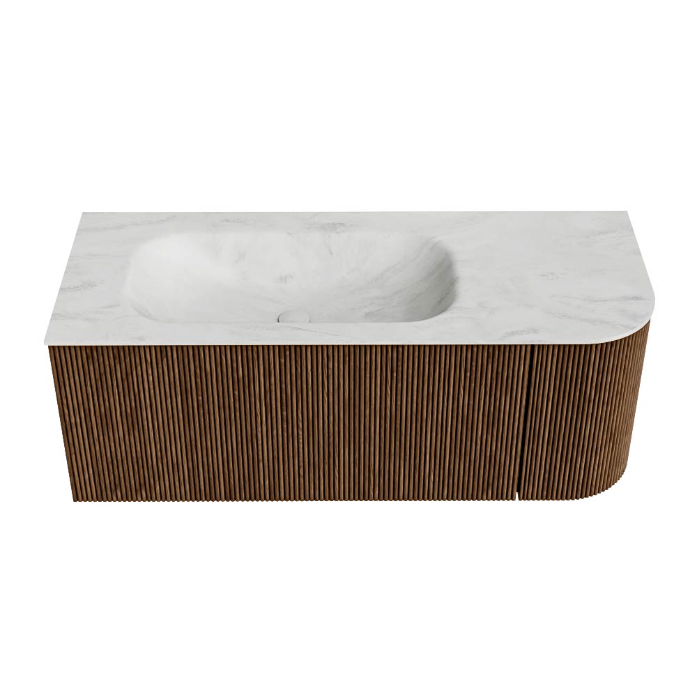 MONDIAZ KURVE-DLUX 115cm mueble de baño curva Derecha color Walnut con 1 cajón y 1 puerta. Lavabo BIG SMALL Izquierda 1 orificio Opalo. 5 MONDIAZ KURVE-DLUX 115cm mueble de baño curva Derecha color Walnut con 1 cajón y 1 puerta. Lavabo BIG SMALL Izquierda 1 orificio Opalo. - Imagen 5