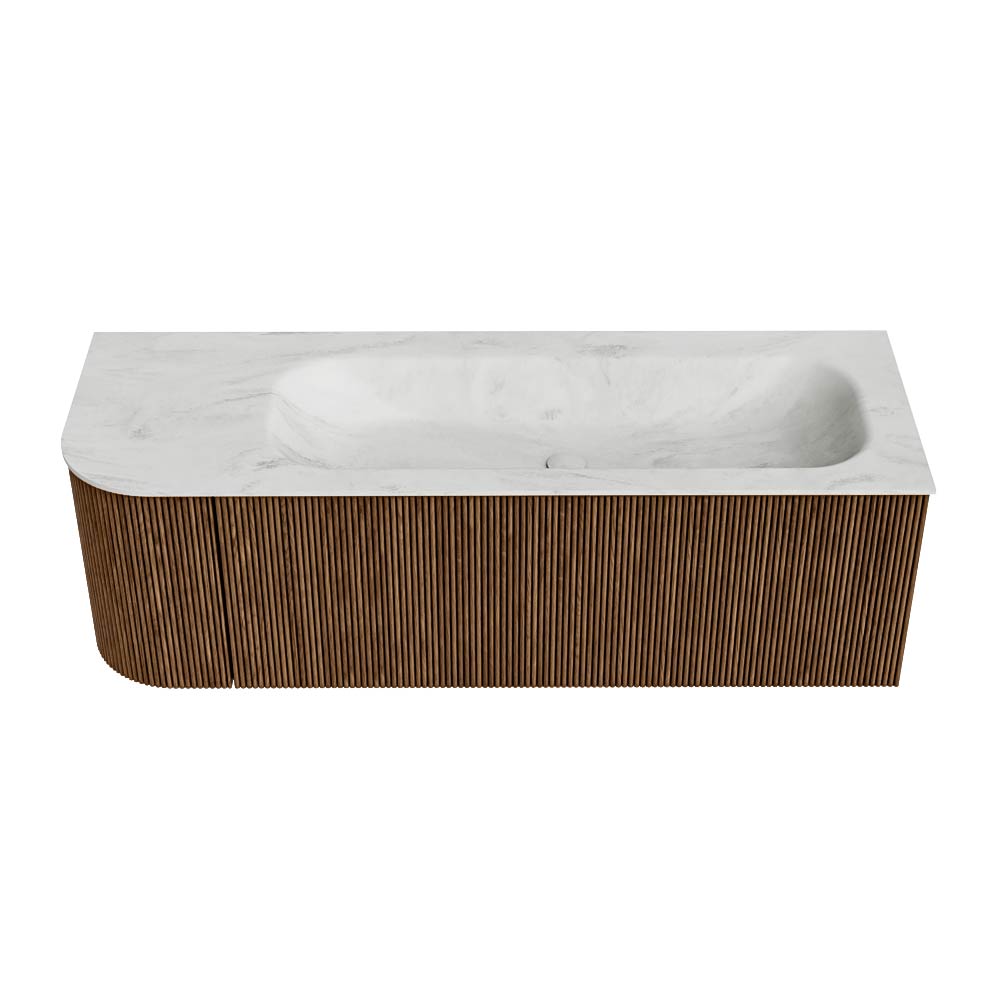 MONDIAZ KURVE-DLUX 135cm mueble de baño curva Izquierda color Walnut con 1 cajón y 1 puerta. Lavabo BIG MEDIUM Derecho sin orificio Opalo. 5 MONDIAZ KURVE-DLUX 135cm mueble de baño curva Izquierda color Walnut con 1 cajón y 1 puerta. Lavabo BIG MEDIUM Derecho sin orificio Opalo. - Imagen 5
