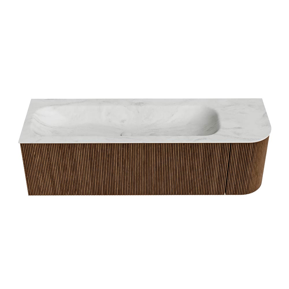 MONDIAZ KURVE-DLUX 145cm mueble de baño curva Derecha color Walnut con 1 cajón y 1 puerta. Lavabo BIG LARGE Izquierda 2 orificios Opalo. 5 MONDIAZ KURVE-DLUX 145cm mueble de baño curva Derecha color Walnut con 1 cajón y 1 puerta. Lavabo BIG LARGE Izquierda 2 orificios Opalo. - Imagen 5
