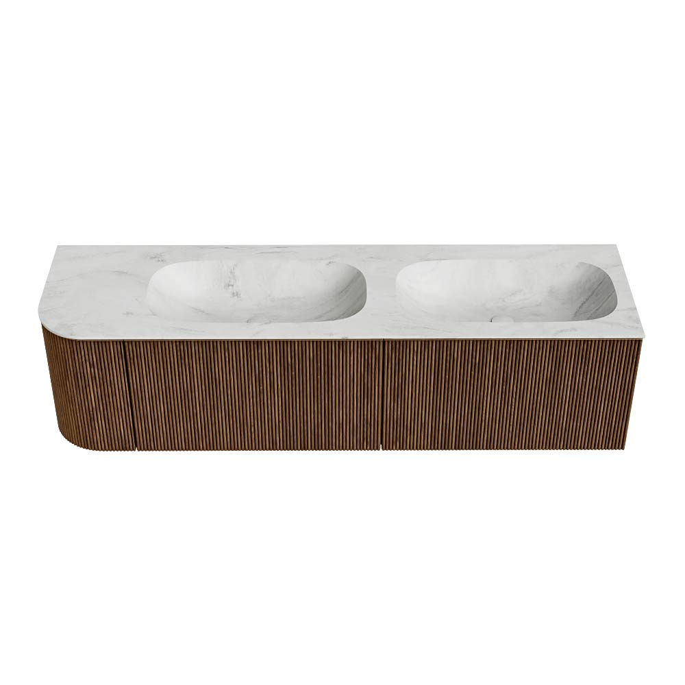 MONDIAZ KURVE-DLUX 165cm mueble de baño curva Izquierda color Walnut con 2 cajones y 1 puerta. Lavabo STOR SMALL Doble / Derecho 2 orificios Opalo. 5 MONDIAZ KURVE-DLUX 165cm mueble de baño curva Izquierda color Walnut con 2 cajones y 1 puerta. Lavabo STOR SMALL Doble / Derecho 2 orificios Opalo. - Imagen 5