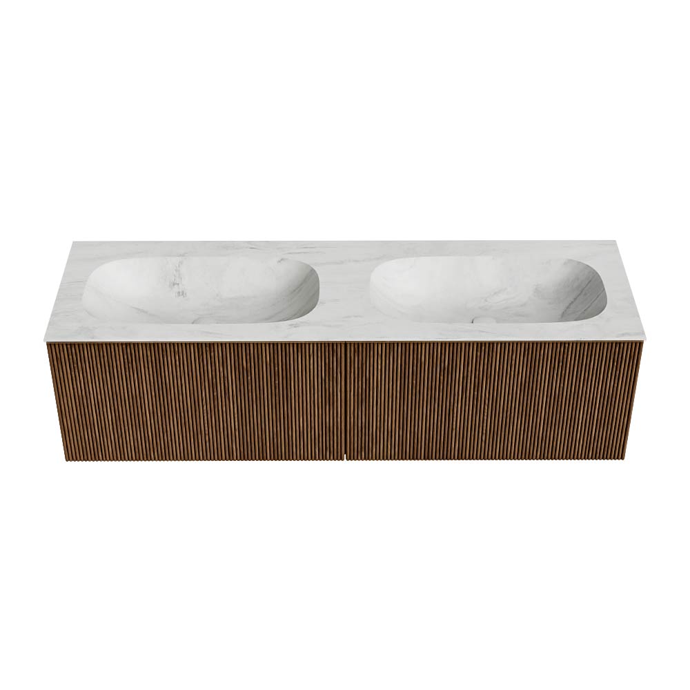 MONDIAZ KURVE-DLUX 150cm mueble de baño color Walnut con 2 cajones y sin puerta. Lavabo STOR SMALL Doble 2 orificios Opalo. 5 MONDIAZ KURVE-DLUX 150cm mueble de baño color Walnut con 2 cajones y sin puerta. Lavabo STOR SMALL Doble 2 orificios Opalo. - Imagen 5