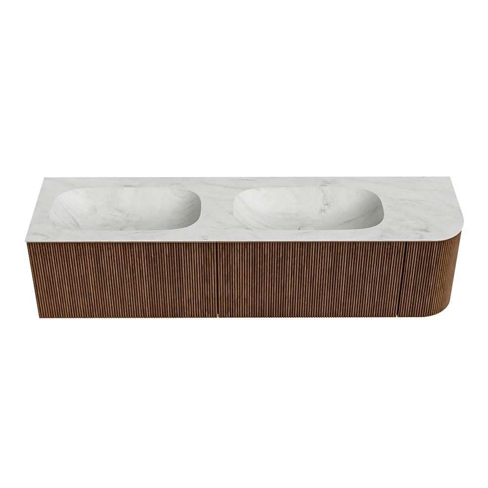 MONDIAZ KURVE-DLUX 175cm mueble de baño curva Derecha color Walnut con 2 cajones y 1 puerta. Lavabo STOR SMALL Doble / Izquierda 2 orificios Opalo. 5 MONDIAZ KURVE-DLUX 175cm mueble de baño curva Derecha color Walnut con 2 cajones y 1 puerta. Lavabo STOR SMALL Doble / Izquierda 2 orificios Opalo. - Imagen 5
