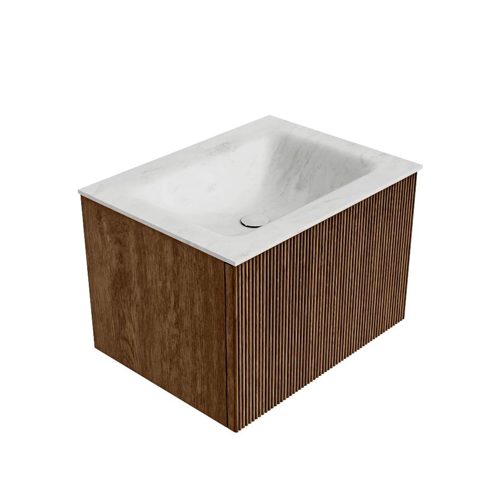 MONDIAZ KURVE-DLUX 60cm mueble de baño color Walnut con 1 cajón y sin puerta. Lavabo CLOUD Centro sin orificio Opalo. 4 MONDIAZ KURVE-DLUX 60cm mueble de baño color Walnut con 1 cajón y sin puerta. Lavabo CLOUD Centro sin orificio Opalo. - Imagen 4