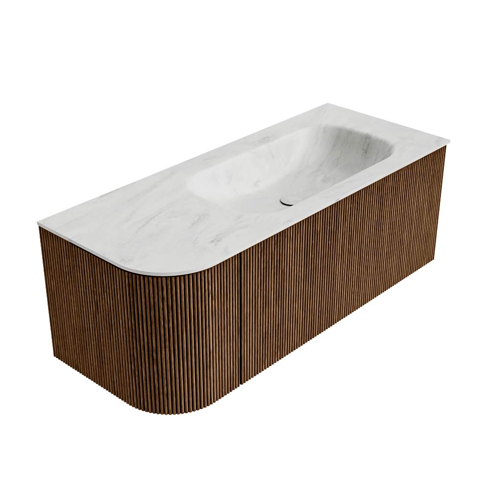 MONDIAZ KURVE-DLUX 115cm mueble de baño curva Izquierda color Walnut con 1 cajón y 1 puerta. Lavabo BIG SMALL Derecho 1 orificio Opalo. 4 MONDIAZ KURVE-DLUX 115cm mueble de baño curva Izquierda color Walnut con 1 cajón y 1 puerta. Lavabo BIG SMALL Derecho 1 orificio Opalo. - Imagen 4