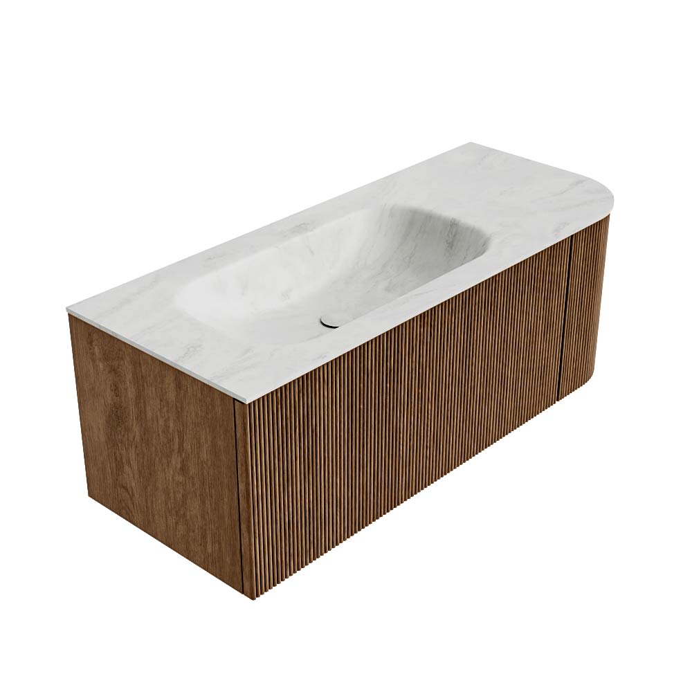 MONDIAZ KURVE-DLUX 115cm mueble de baño curva Derecha color Walnut con 1 cajón y 1 puerta. Lavabo BIG SMALL Izquierda 1 orificio Opalo. 4 MONDIAZ KURVE-DLUX 115cm mueble de baño curva Derecha color Walnut con 1 cajón y 1 puerta. Lavabo BIG SMALL Izquierda 1 orificio Opalo. - Imagen 4
