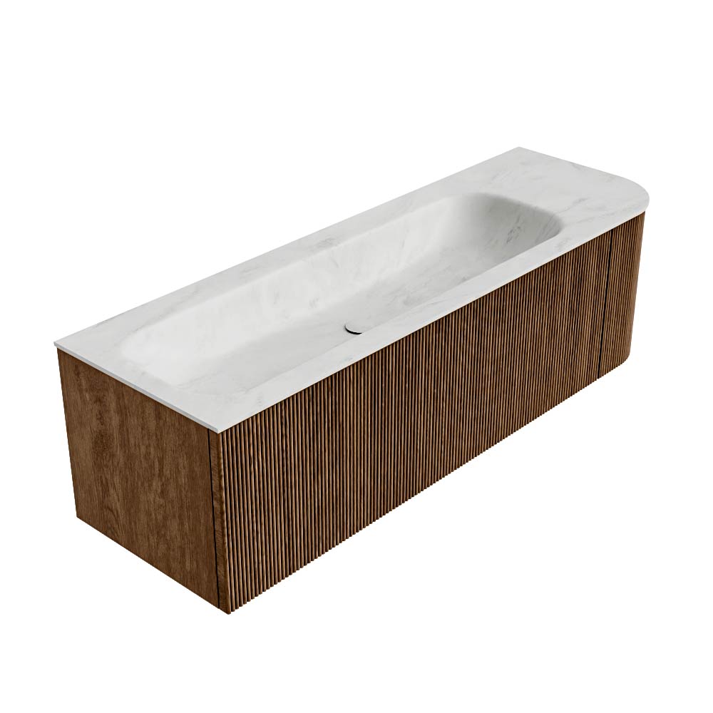 MONDIAZ KURVE-DLUX 145cm mueble de baño curva Derecha color Walnut con 1 cajón y 1 puerta. Lavabo BIG LARGE Izquierda 2 orificios Opalo. 4 MONDIAZ KURVE-DLUX 145cm mueble de baño curva Derecha color Walnut con 1 cajón y 1 puerta. Lavabo BIG LARGE Izquierda 2 orificios Opalo. - Imagen 4