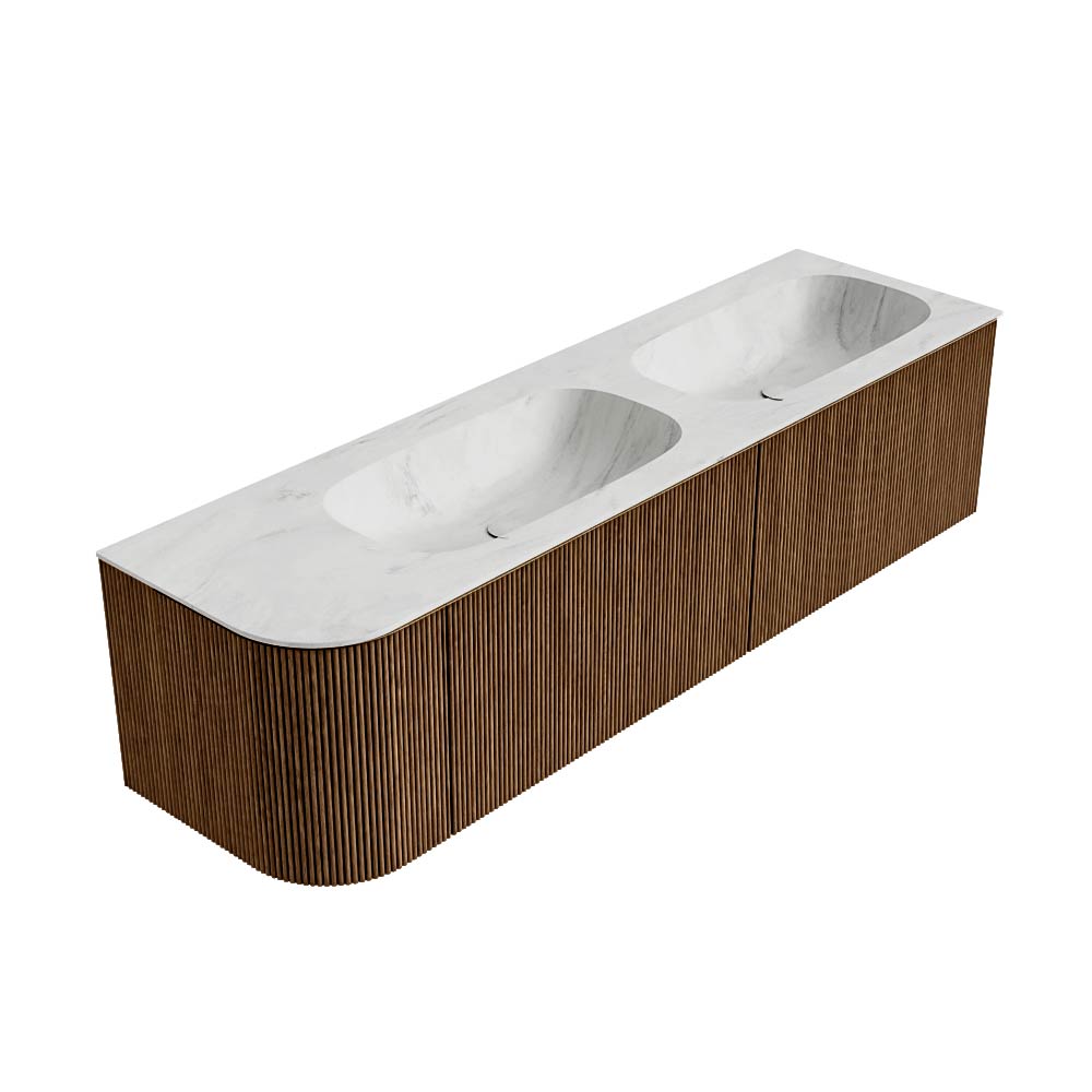 MONDIAZ KURVE-DLUX 165cm mueble de baño curva Izquierda color Walnut con 2 cajones y 1 puerta. Lavabo STOR SMALL Doble / Derecho 2 orificios Opalo. 4 MONDIAZ KURVE-DLUX 165cm mueble de baño curva Izquierda color Walnut con 2 cajones y 1 puerta. Lavabo STOR SMALL Doble / Derecho 2 orificios Opalo. - Imagen 4