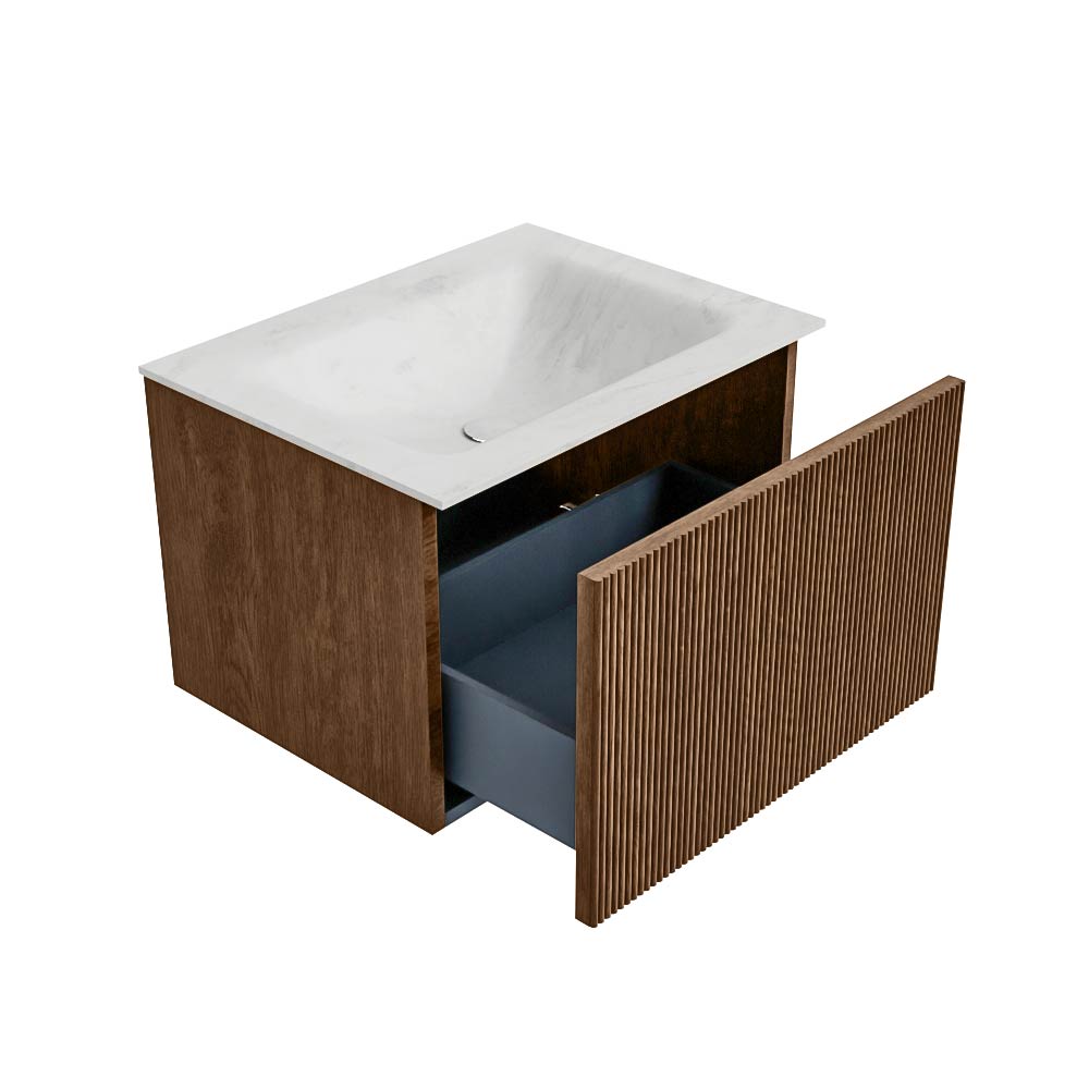 MONDIAZ KURVE-DLUX 60cm mueble de baño color Walnut con 1 cajón y sin puerta. Lavabo CLOUD Centro sin orificio Opalo. 6 MONDIAZ KURVE-DLUX 60cm mueble de baño color Walnut con 1 cajón y sin puerta. Lavabo CLOUD Centro sin orificio Opalo. - Imagen 6