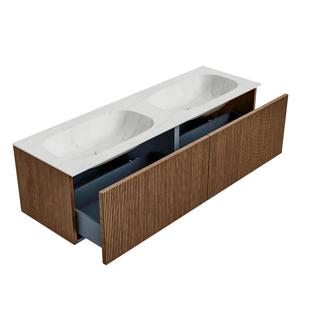 MONDIAZ KURVE-DLUX 150cm mueble de baño color Walnut con 2 cajones y sin puerta. Lavabo STOR SMALL Doble 2 orificios Opalo. 6 MONDIAZ KURVE-DLUX 150cm mueble de baño color Walnut con 2 cajones y sin puerta. Lavabo STOR SMALL Doble 2 orificios Opalo. - Imagen 6