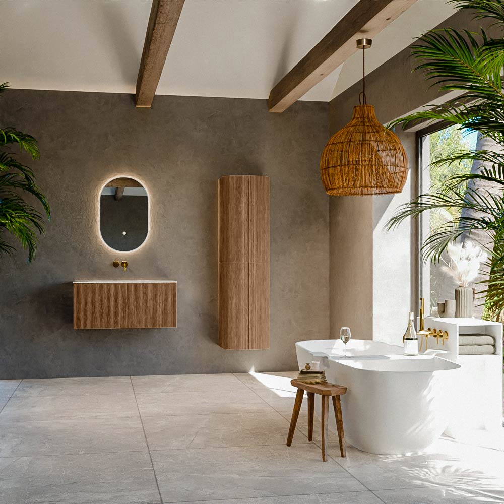 MONDIAZ KURVE-DLUX 90cm mueble de baño color Walnut con 1 cajón y sin puerta. Lavabo BIG SMALL Centro sin orificio Opalo. 3 MONDIAZ KURVE-DLUX 90cm mueble de baño color Walnut con 1 cajón y sin puerta. Lavabo BIG SMALL Centro sin orificio Opalo. - Imagen 3