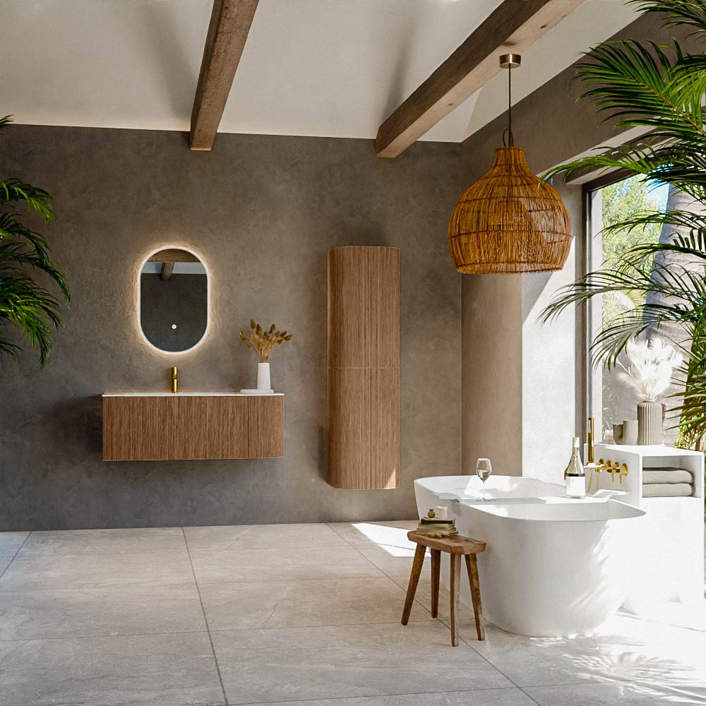 MONDIAZ KURVE-DLUX 115cm mueble de baño curva Derecha color Walnut con 1 cajón y 1 puerta. Lavabo BIG SMALL Izquierda 1 orificio Opalo. 3 MONDIAZ KURVE-DLUX 115cm mueble de baño curva Derecha color Walnut con 1 cajón y 1 puerta. Lavabo BIG SMALL Izquierda 1 orificio Opalo. - Imagen 3