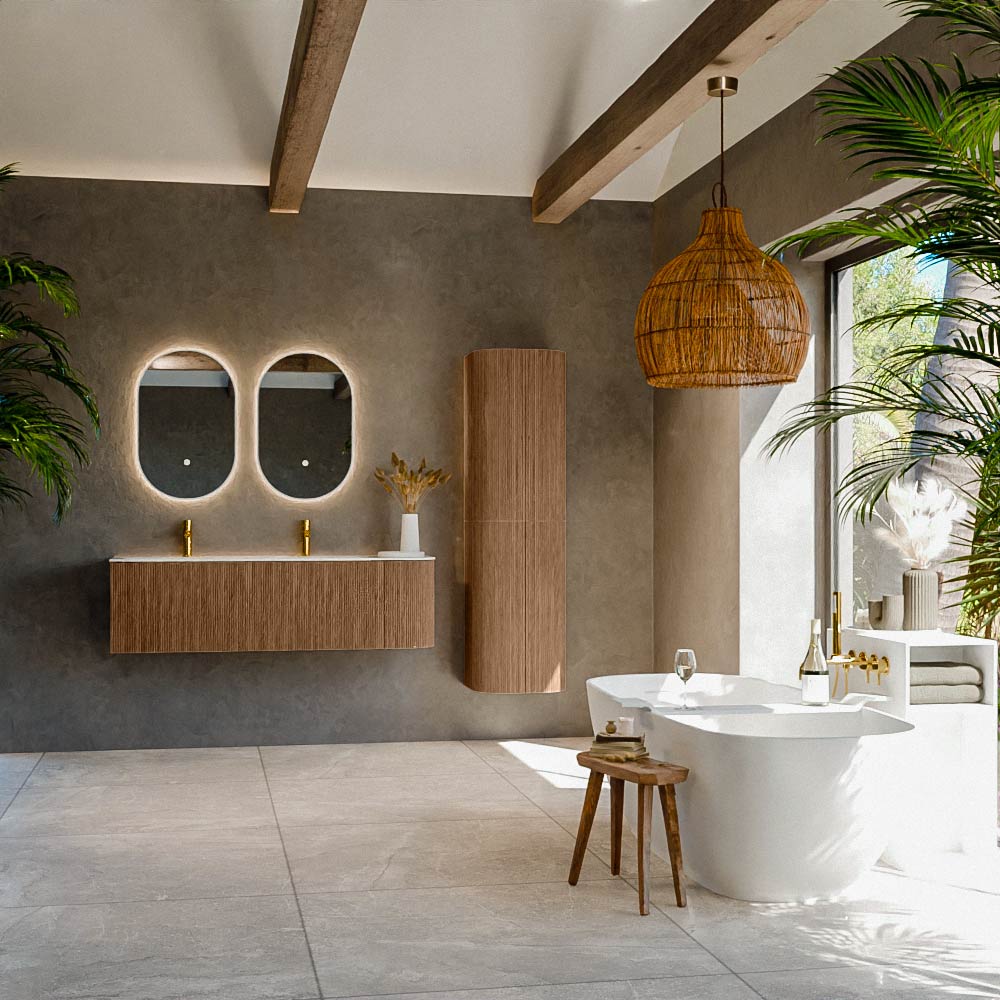 MONDIAZ KURVE-DLUX 145cm mueble de baño curva Derecha color Walnut con 1 cajón y 1 puerta. Lavabo BIG LARGE Izquierda 2 orificios Opalo. 3 MONDIAZ KURVE-DLUX 145cm mueble de baño curva Derecha color Walnut con 1 cajón y 1 puerta. Lavabo BIG LARGE Izquierda 2 orificios Opalo. - Imagen 3