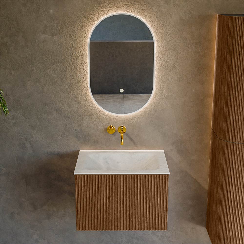 MONDIAZ KURVE-DLUX 60cm mueble de baño color Walnut con 1 cajón y sin puerta. Lavabo CLOUD Centro sin orificio Opalo. 2 MONDIAZ KURVE-DLUX 60cm mueble de baño color Walnut con 1 cajón y sin puerta. Lavabo CLOUD Centro sin orificio Opalo. - Imagen 2