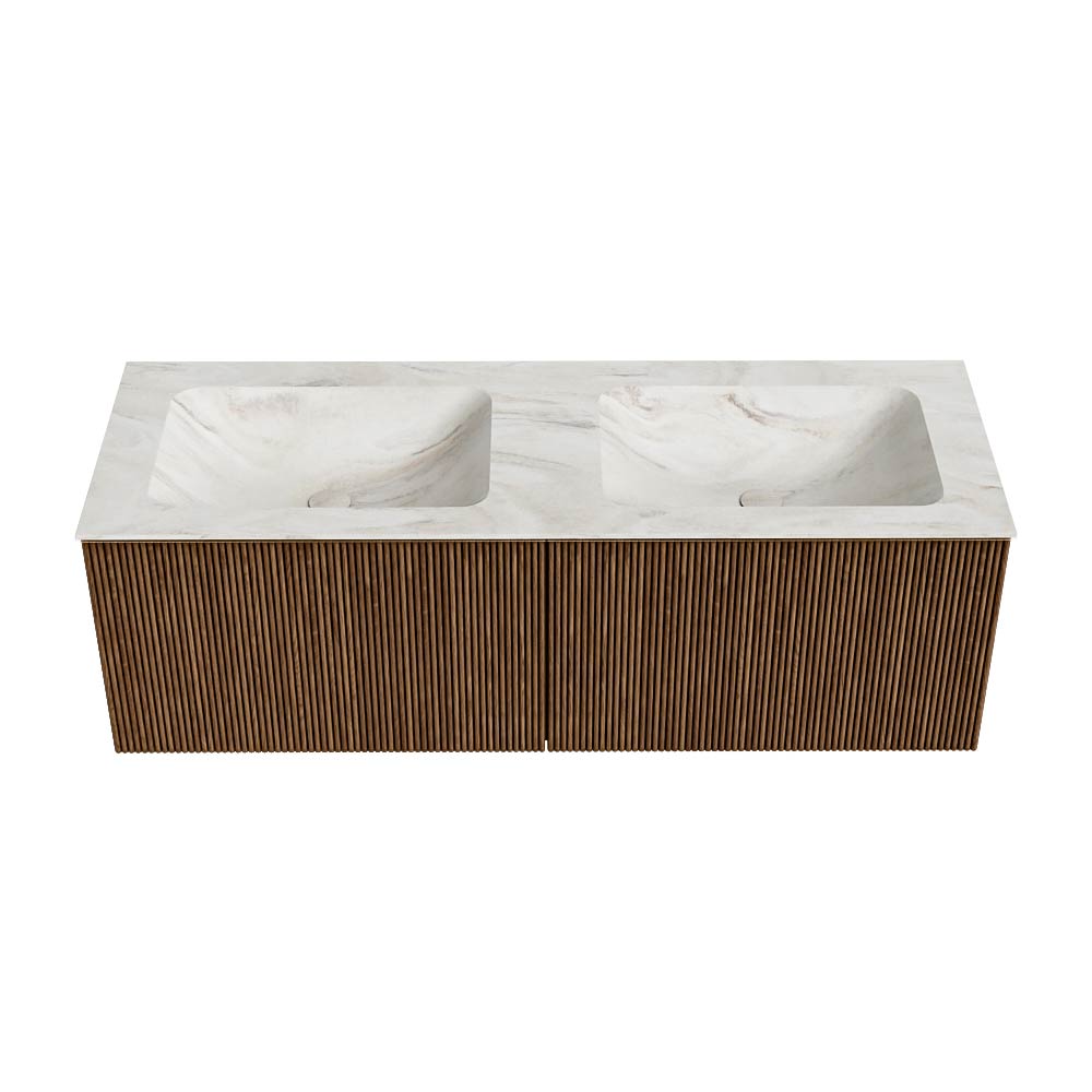 MONDIAZ KURVE-DLUX 130cm mueble de baño color Walnut con 2 cajones y sin puerta. Lavabo LEAF Doble 2 orificios Ostra. 5 MONDIAZ KURVE-DLUX 130cm mueble de baño color Walnut con 2 cajones y sin puerta. Lavabo LEAF Doble 2 orificios Ostra. - Imagen 5