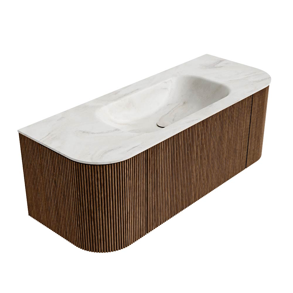 MONDIAZ KURVE-DLUX 120cm mueble de baño curva Izquierda + Derecha color Walnut con 1 cajón y 2 puertas. Lavabo BIG SMALL Centro sin orificio Ostra. 4 MONDIAZ KURVE-DLUX 120cm mueble de baño curva Izquierda + Derecha color Walnut con 1 cajón y 2 puertas. Lavabo BIG SMALL Centro sin orificio Ostra. - Imagen 4