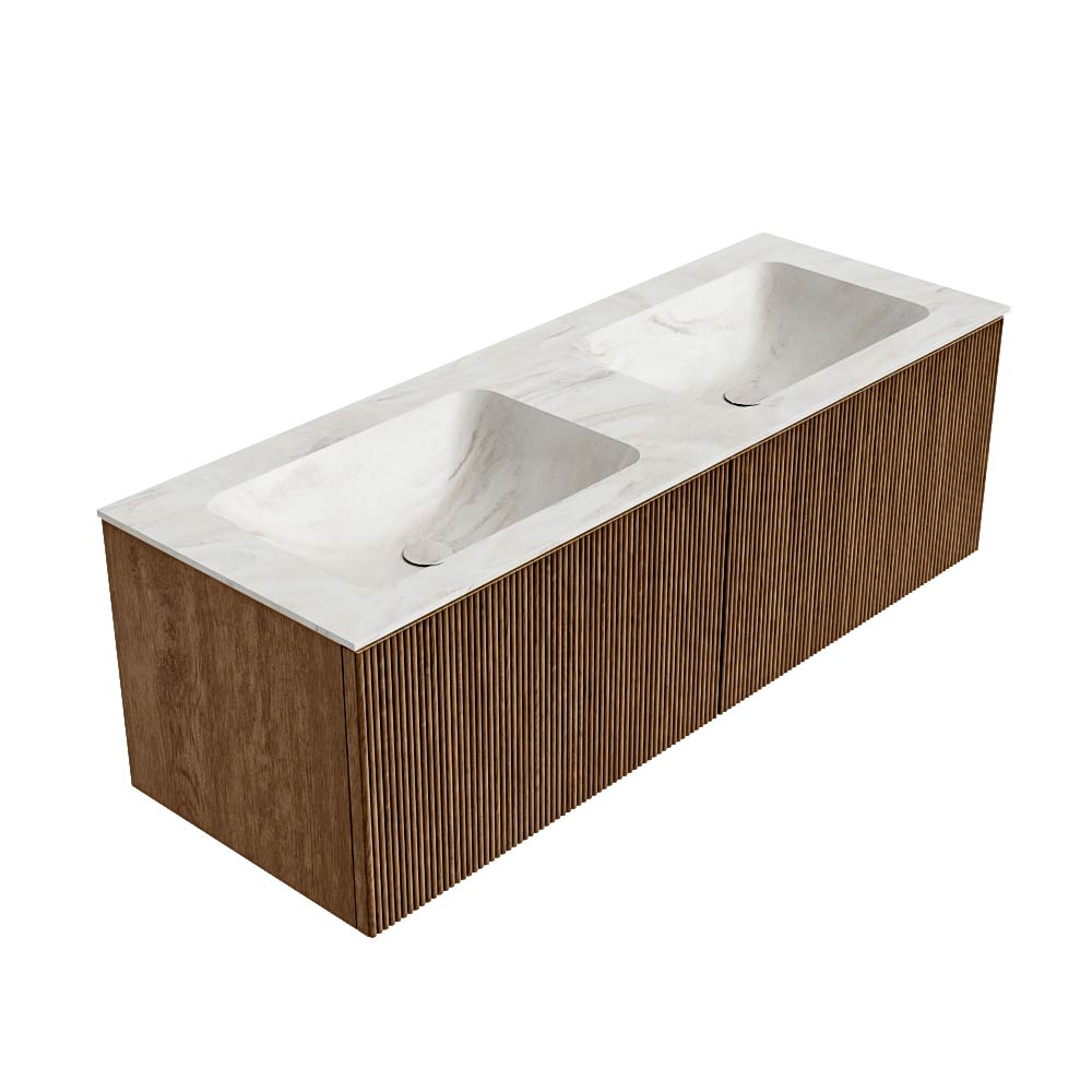 MONDIAZ KURVE-DLUX 130cm mueble de baño color Walnut con 2 cajones y sin puerta. Lavabo LEAF Doble 2 orificios Ostra. 4 MONDIAZ KURVE-DLUX 130cm mueble de baño color Walnut con 2 cajones y sin puerta. Lavabo LEAF Doble 2 orificios Ostra. - Imagen 4