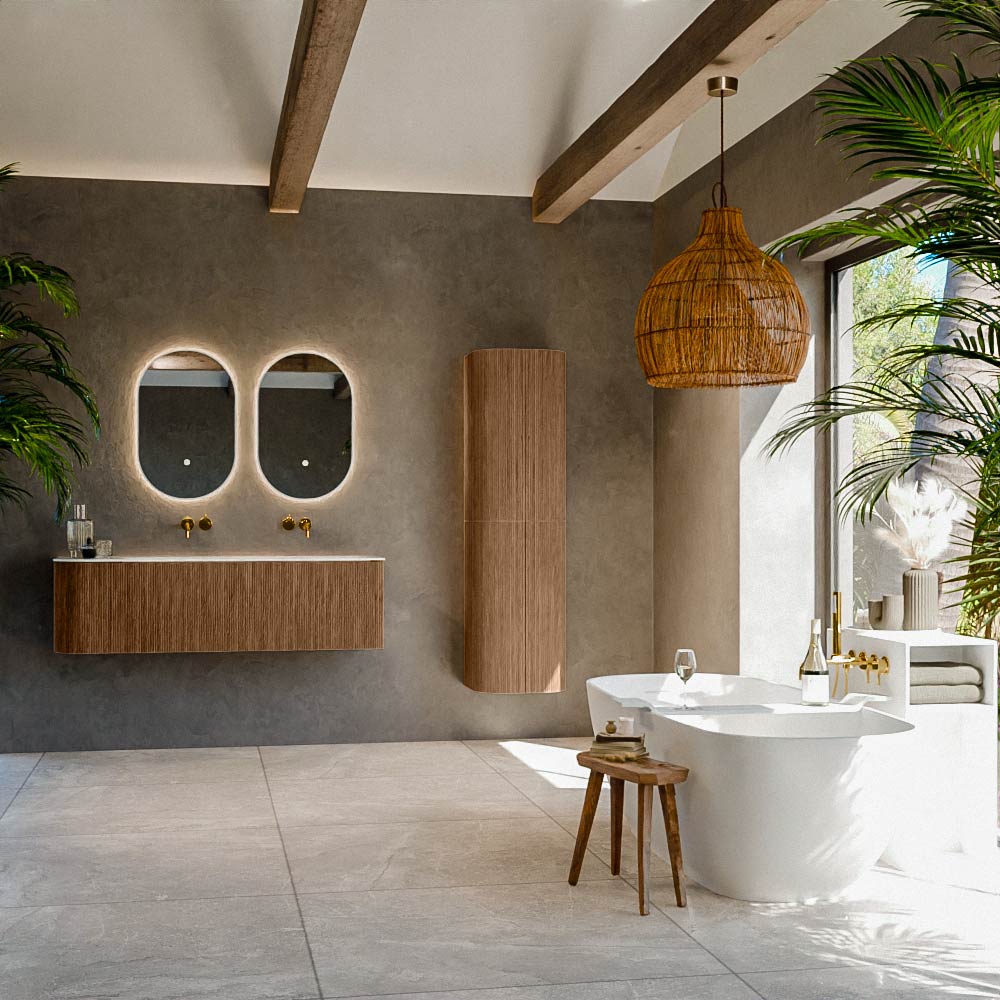 MONDIAZ KURVE-DLUX 145cm mueble de baño curva Izquierda color Walnut con 1 cajón y 1 puerta. Lavabo BIG LARGE Derecho sin orificio Ostra. 3 MONDIAZ KURVE-DLUX 145cm mueble de baño curva Izquierda color Walnut con 1 cajón y 1 puerta. Lavabo BIG LARGE Derecho sin orificio Ostra. - Imagen 3