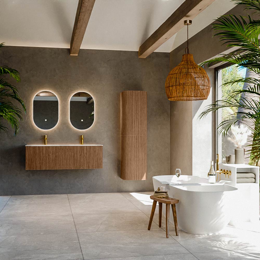 MONDIAZ KURVE-DLUX 130cm mueble de baño color Walnut con 2 cajones y sin puerta. Lavabo LEAF Doble 2 orificios Ostra. 3 MONDIAZ KURVE-DLUX 130cm mueble de baño color Walnut con 2 cajones y sin puerta. Lavabo LEAF Doble 2 orificios Ostra. - Imagen 3