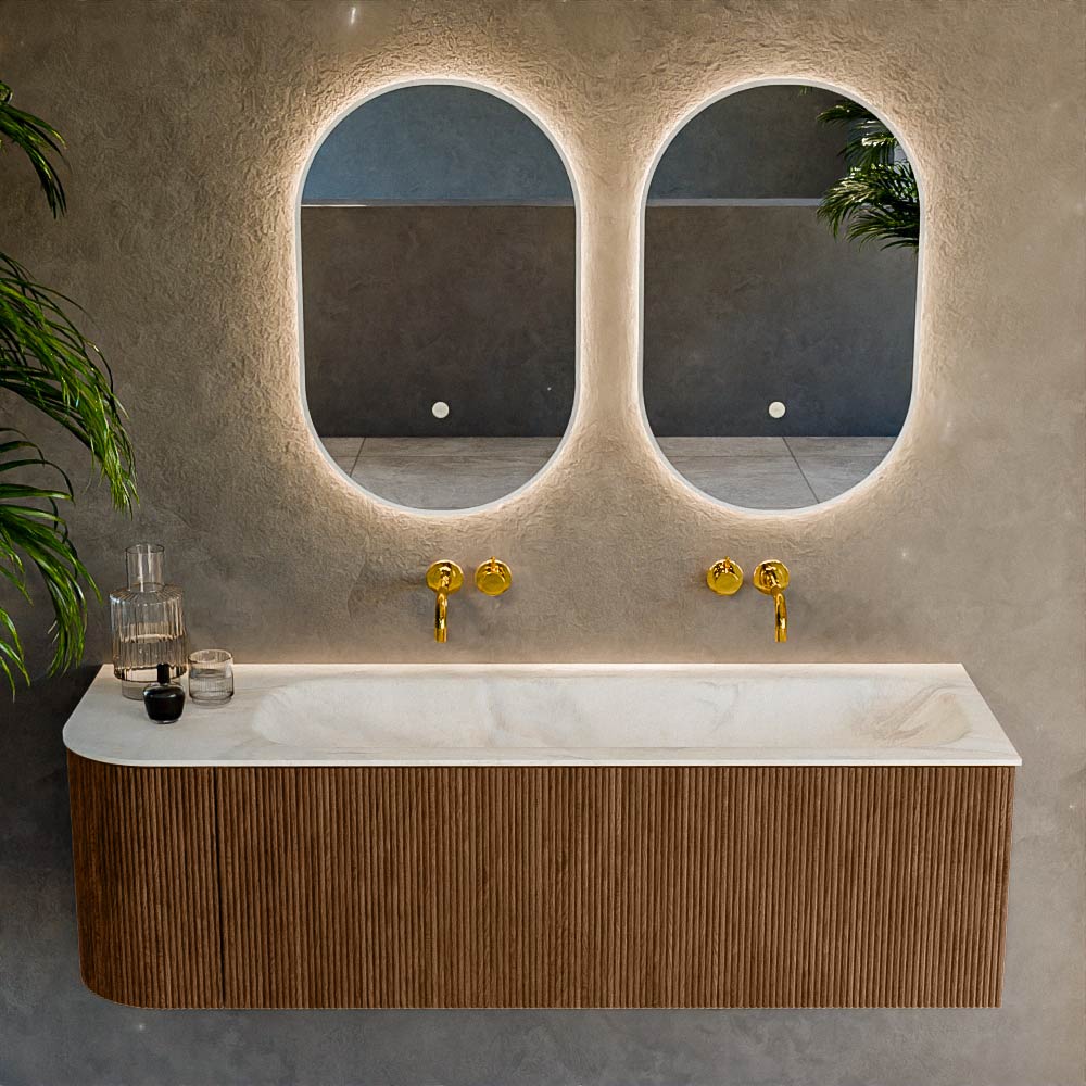 MONDIAZ KURVE-DLUX 145cm mueble de baño curva Izquierda color Walnut con 1 cajón y 1 puerta. Lavabo BIG LARGE Derecho sin orificio Ostra. 2 MONDIAZ KURVE-DLUX 145cm mueble de baño curva Izquierda color Walnut con 1 cajón y 1 puerta. Lavabo BIG LARGE Derecho sin orificio Ostra. - Imagen 2