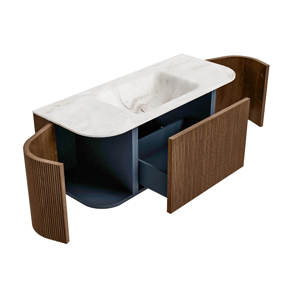 MONDIAZ KURVE-DLUX 110cm mueble de baño curva Izquierda + Derecha color Walnut con 1 cajón y 2 puertas. Lavabo CLOUD Centro 1 orificio Frappe. 6 MONDIAZ KURVE-DLUX 110cm mueble de baño curva Izquierda + Derecha color Walnut con 1 cajón y 2 puertas. Lavabo CLOUD Centro 1 orificio Frappe. - Imagen 6