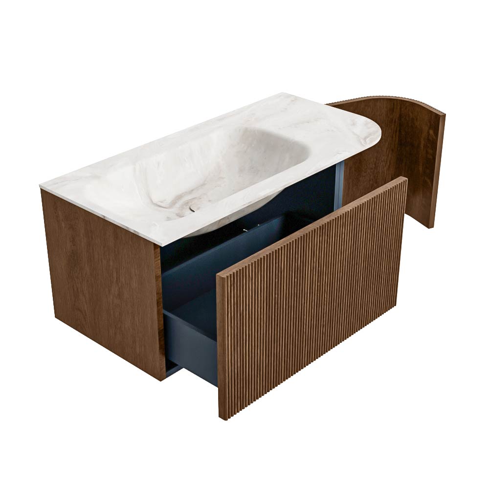 MONDIAZ KURVE-DLUX 95cm mueble de baño curva Derecha color Walnut con 1 cajón y 1 puerta. Lavabo BIG SMALL Izquierda 1 orificio Frappe. 6 MONDIAZ KURVE-DLUX 95cm mueble de baño curva Derecha color Walnut con 1 cajón y 1 puerta. Lavabo BIG SMALL Izquierda 1 orificio Frappe. - Imagen 6