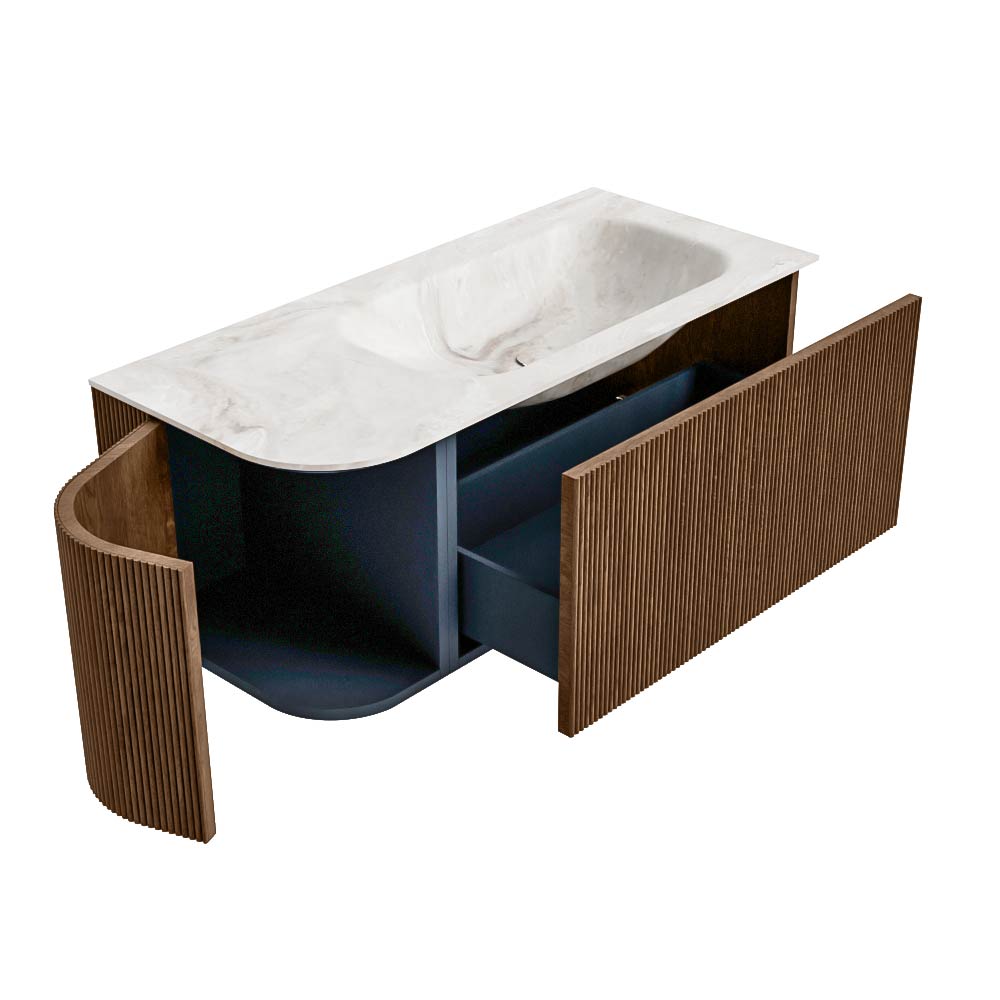 MONDIAZ KURVE-DLUX 105cm mueble de baño curva Izquierda color Walnut con 1 cajón y 1 puerta. Lavabo BIG SMALL Derecho sin orificio Frappe. 6 MONDIAZ KURVE-DLUX 105cm mueble de baño curva Izquierda color Walnut con 1 cajón y 1 puerta. Lavabo BIG SMALL Derecho sin orificio Frappe. - Imagen 6