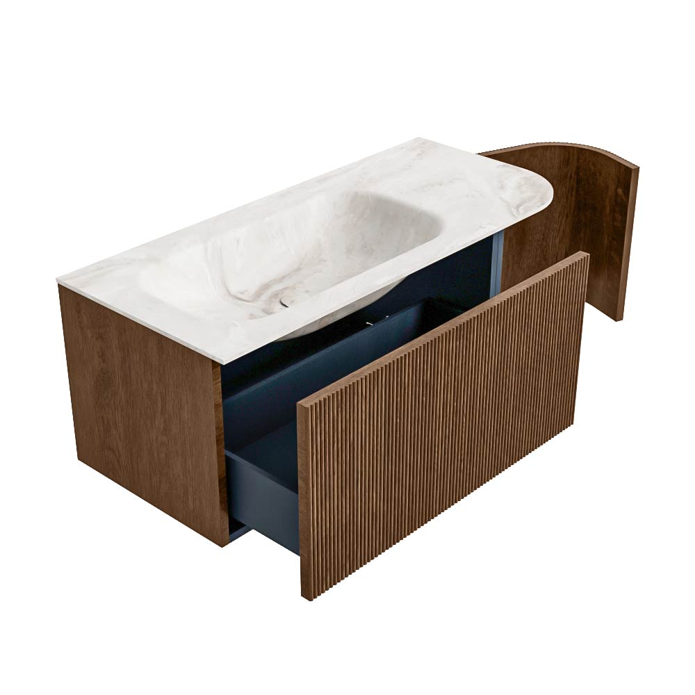 MONDIAZ KURVE-DLUX 105cm mueble de baño curva Derecha color Walnut con 1 cajón y 1 puerta. Lavabo BIG SMALL Izquierda 1 orificio Frappe. 6 MONDIAZ KURVE-DLUX 105cm mueble de baño curva Derecha color Walnut con 1 cajón y 1 puerta. Lavabo BIG SMALL Izquierda 1 orificio Frappe. - Imagen 6