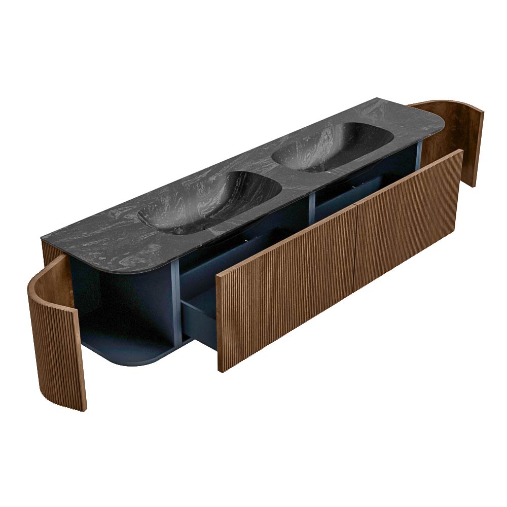 MONDIAZ KURVE-DLUX 200cm mueble de baño curva Izquierda + Derecha color Walnut con 2 cajones y 2 puertas. Lavabo STOR SMALL Doble sin orificio Lava. 6 MONDIAZ KURVE-DLUX 200cm mueble de baño curva Izquierda + Derecha color Walnut con 2 cajones y 2 puertas. Lavabo STOR SMALL Doble sin orificio Lava. - Imagen 6