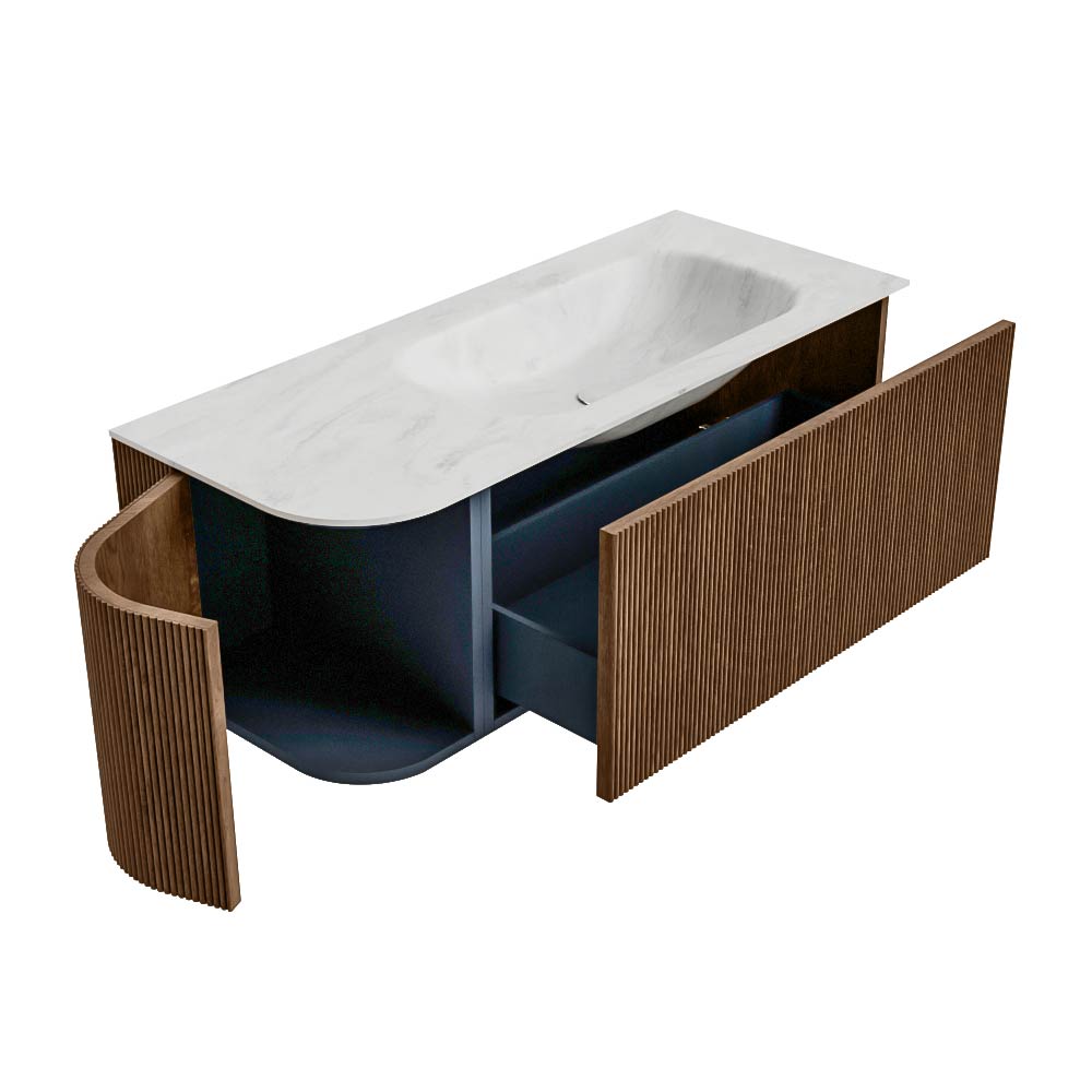 MONDIAZ KURVE-DLUX 115cm mueble de baño curva Izquierda color Walnut con 1 cajón y 1 puerta. Lavabo BIG SMALL Derecho 1 orificio Opalo. 6 MONDIAZ KURVE-DLUX 115cm mueble de baño curva Izquierda color Walnut con 1 cajón y 1 puerta. Lavabo BIG SMALL Derecho 1 orificio Opalo. - Imagen 6