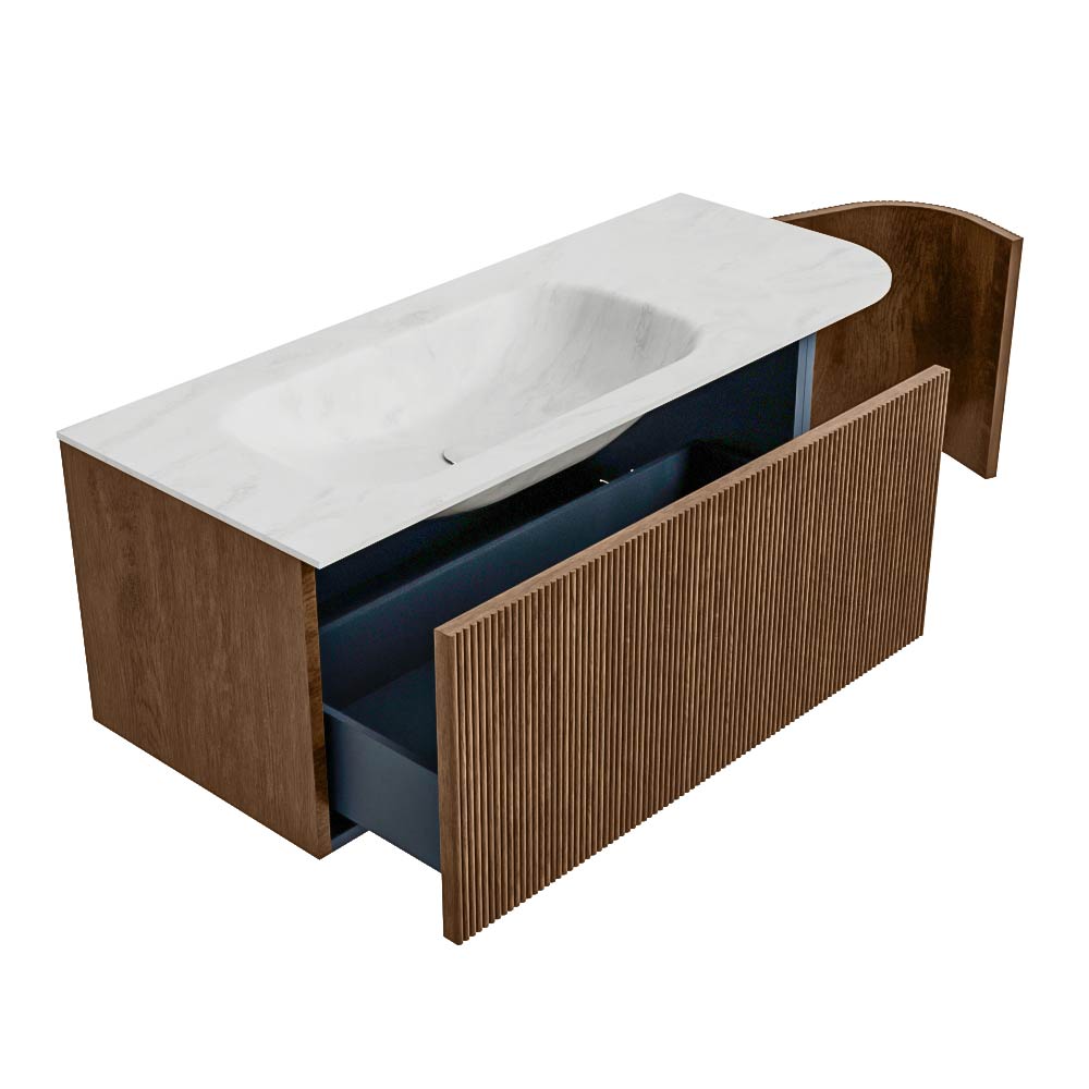 MONDIAZ KURVE-DLUX 115cm mueble de baño curva Derecha color Walnut con 1 cajón y 1 puerta. Lavabo BIG SMALL Izquierda 1 orificio Opalo. 6 MONDIAZ KURVE-DLUX 115cm mueble de baño curva Derecha color Walnut con 1 cajón y 1 puerta. Lavabo BIG SMALL Izquierda 1 orificio Opalo. - Imagen 6