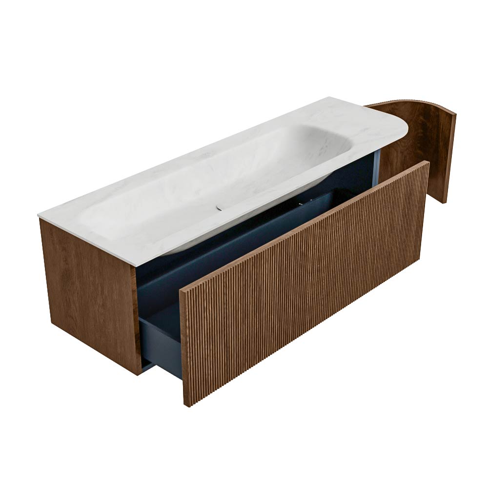 MONDIAZ KURVE-DLUX 145cm mueble de baño curva Derecha color Walnut con 1 cajón y 1 puerta. Lavabo BIG LARGE Izquierda 2 orificios Opalo. 6 MONDIAZ KURVE-DLUX 145cm mueble de baño curva Derecha color Walnut con 1 cajón y 1 puerta. Lavabo BIG LARGE Izquierda 2 orificios Opalo. - Imagen 6