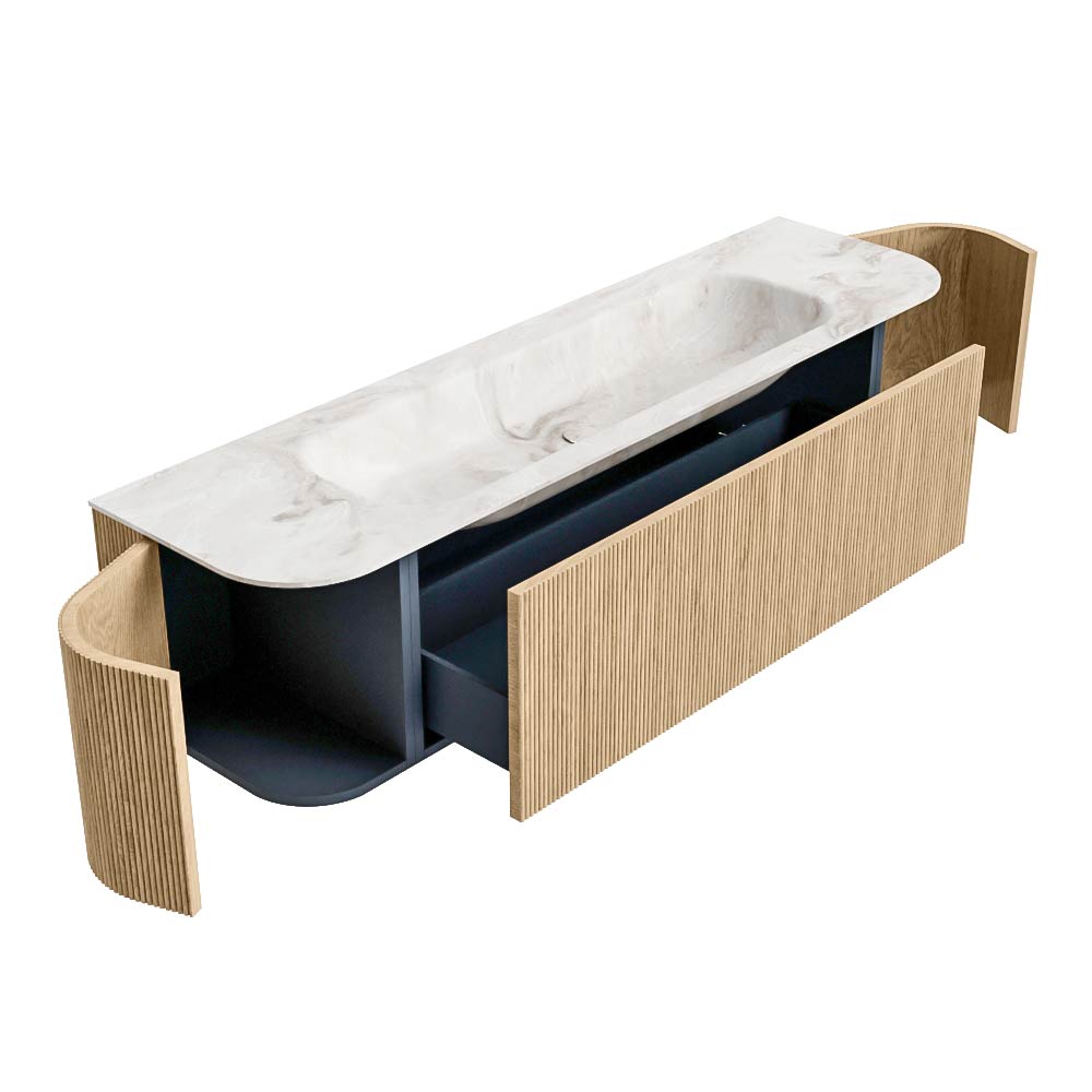 MONDIAZ KURVE-DLUX 170cm mueble de baño curva Izquierda + Derecha color Oak con 1 cajón y 2 puertas. Lavabo BIG LARGE Centro 2 orificios Frappe. 6 MONDIAZ KURVE-DLUX 170cm mueble de baño curva Izquierda + Derecha color Oak con 1 cajón y 2 puertas. Lavabo BIG LARGE Centro 2 orificios Frappe. - Imagen 6