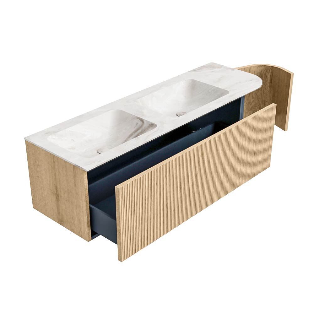 MONDIAZ KURVE-DLUX 145cm mueble de baño curva Derecha color Oak con 1 cajón y 1 puerta. Lavabo LEAF Doble / Izquierda sin orificio Frappe. 6 MONDIAZ KURVE-DLUX 145cm mueble de baño curva Derecha color Oak con 1 cajón y 1 puerta. Lavabo LEAF Doble / Izquierda sin orificio Frappe. - Imagen 6