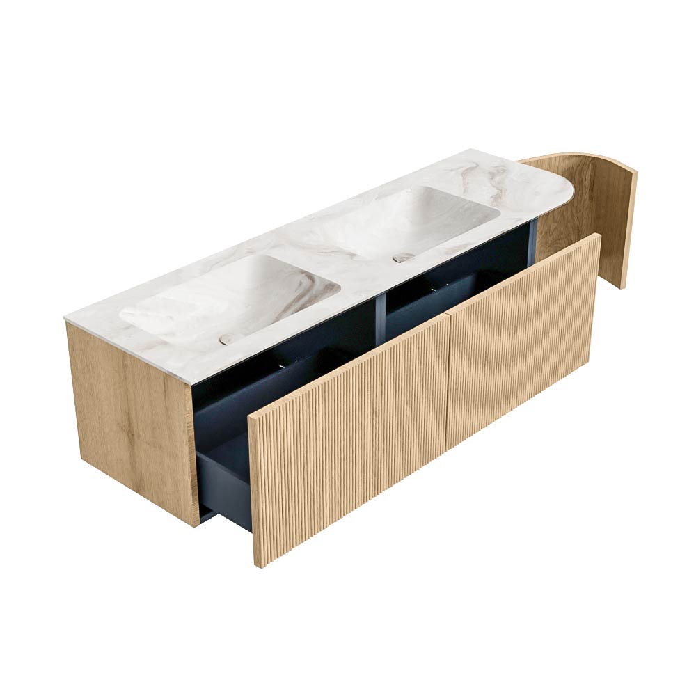 MONDIAZ KURVE-DLUX 155cm mueble de baño curva Derecha color Oak con 2 cajones y 1 puerta. Lavabo LEAF Doble / Izquierda sin orificio Frappe. 6 MONDIAZ KURVE-DLUX 155cm mueble de baño curva Derecha color Oak con 2 cajones y 1 puerta. Lavabo LEAF Doble / Izquierda sin orificio Frappe. - Imagen 6