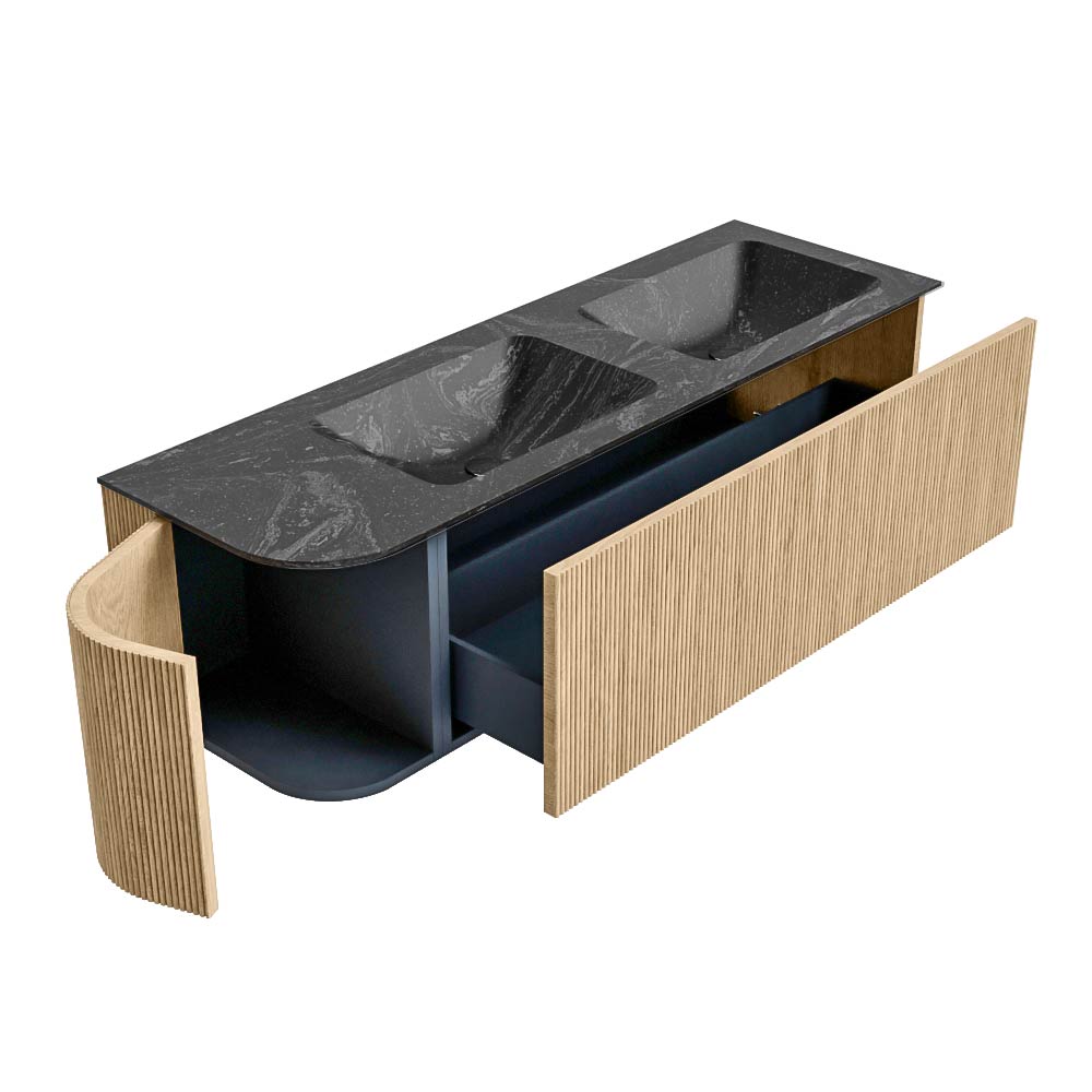 MONDIAZ KURVE-DLUX 145cm mueble de baño curva Izquierda color Oak con 1 cajón y 1 puerta. Lavabo LEAF Doble / Derecho 2 orificios Lava. 6 MONDIAZ KURVE-DLUX 145cm mueble de baño curva Izquierda color Oak con 1 cajón y 1 puerta. Lavabo LEAF Doble / Derecho 2 orificios Lava. - Imagen 6