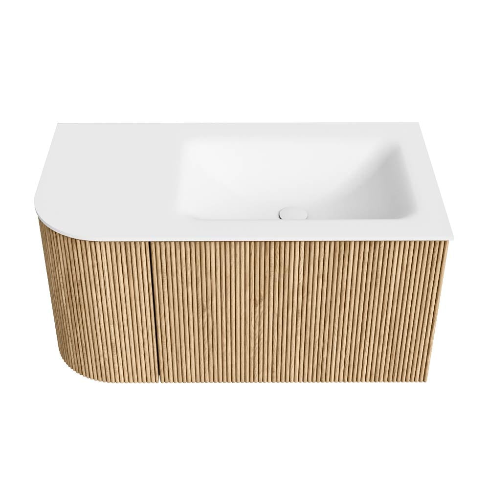 MONDIAZ KURVE 85cm mueble de baño curva Izquierda color Oak con 1 cajón y 1 puerta. Lavabo CLOUD Derecho sin orificio Talc. 5 MONDIAZ KURVE 85cm mueble de baño curva Izquierda color Oak con 1 cajón y 1 puerta. Lavabo CLOUD Derecho sin orificio Talc. - Imagen 5