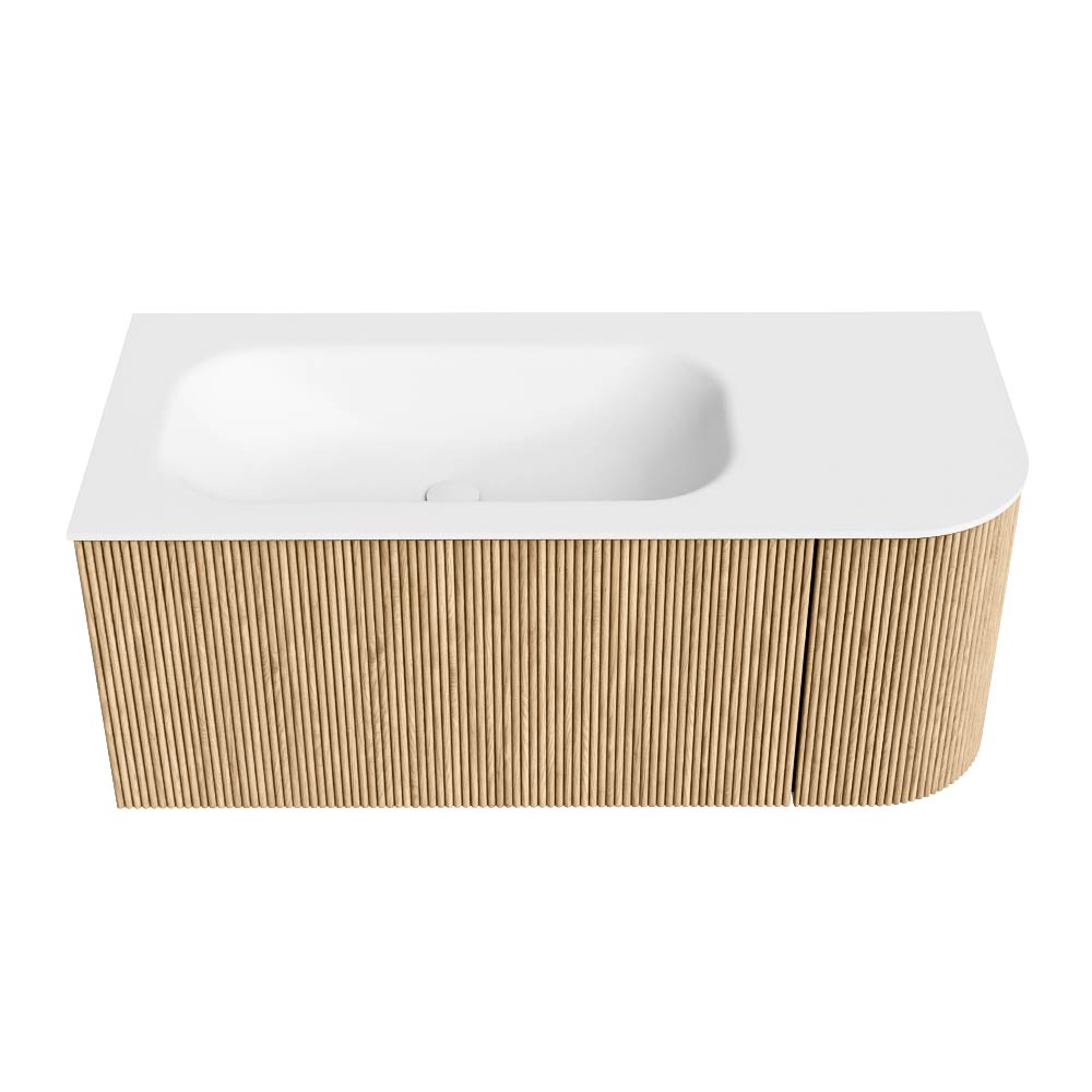 MONDIAZ KURVE 105cm mueble de baño curva Derecha color Oak con 1 cajón y 1 puerta. Lavabo BIG SMALL Izquierda sin orificio Talc. 5 MONDIAZ KURVE 105cm mueble de baño curva Derecha color Oak con 1 cajón y 1 puerta. Lavabo BIG SMALL Izquierda sin orificio Talc. - Imagen 5