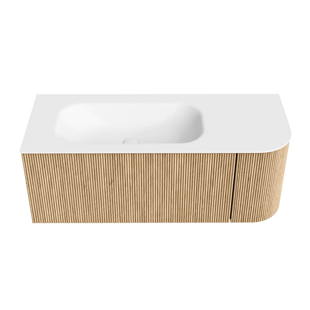 MONDIAZ KURVE 115cm mueble de baño curva Derecha color Oak con 1 cajón y 1 puerta. Lavabo BIG SMALL Izquierda sin orificio Talc. 5 MONDIAZ KURVE 115cm mueble de baño curva Derecha color Oak con 1 cajón y 1 puerta. Lavabo BIG SMALL Izquierda sin orificio Talc. - Imagen 5