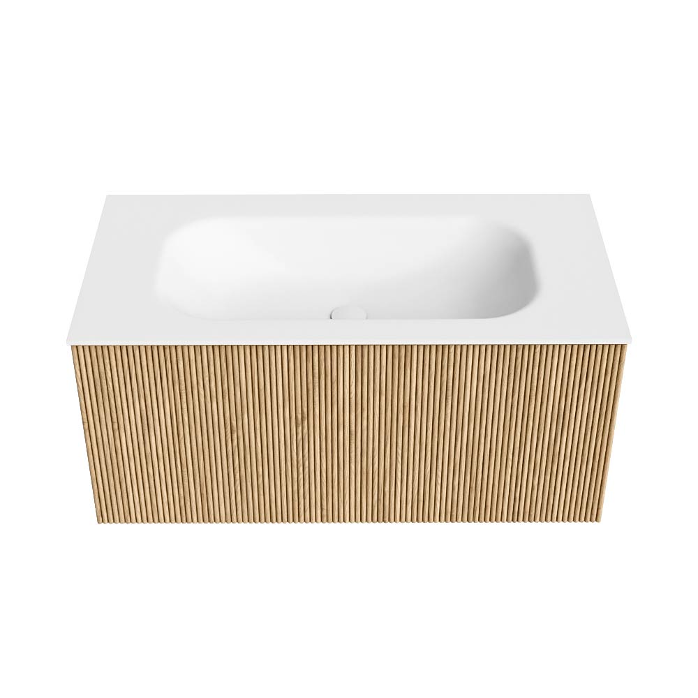 MONDIAZ KURVE 90cm mueble de baño color Oak con 1 cajón y sin puerta. Lavabo BIG SMALL Centro 1 orificio Talc. 5 MONDIAZ KURVE 90cm mueble de baño color Oak con 1 cajón y sin puerta. Lavabo BIG SMALL Centro 1 orificio Talc. - Imagen 5