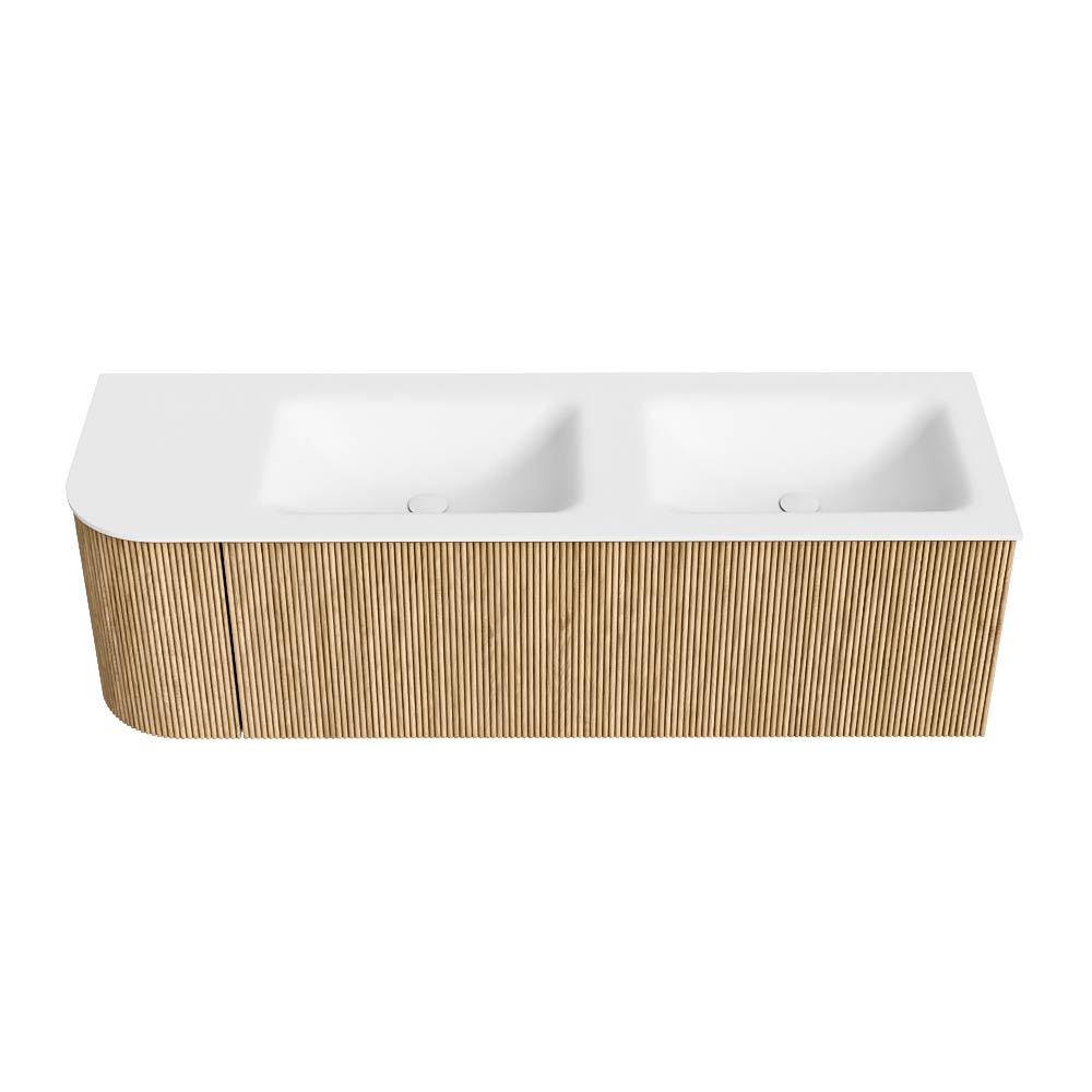 MONDIAZ KURVE 145cm mueble de baño curva Izquierda color Oak con 1 cajón y 1 puerta. Lavabo CLOUD Doble / Derecho sin orificio Talc. 5 MONDIAZ KURVE 145cm mueble de baño curva Izquierda color Oak con 1 cajón y 1 puerta. Lavabo CLOUD Doble / Derecho sin orificio Talc. - Imagen 5