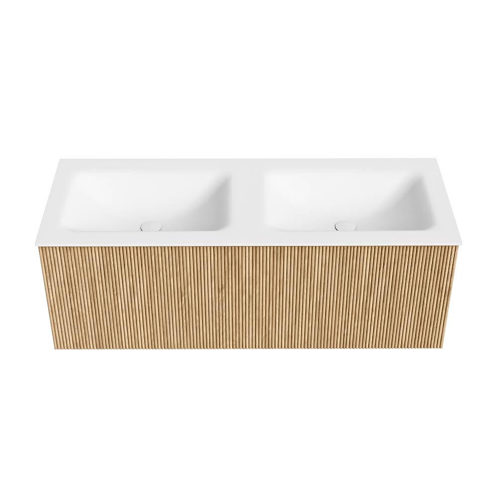 MONDIAZ KURVE 120cm mueble de baño color Oak con 1 cajón y sin puerta. Lavabo CLOUD Doble 2 orificios Talc. 5 MONDIAZ KURVE 120cm mueble de baño color Oak con 1 cajón y sin puerta. Lavabo CLOUD Doble 2 orificios Talc. - Imagen 5