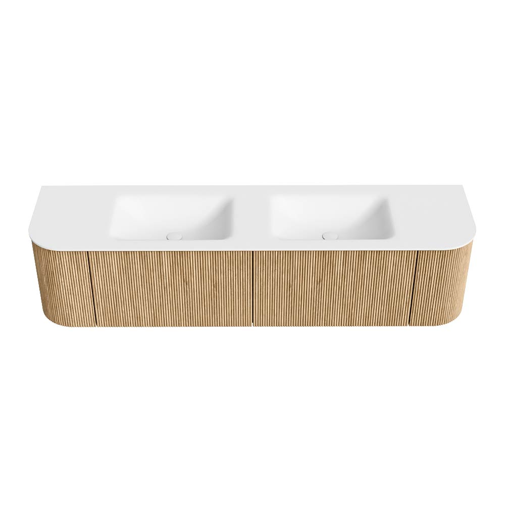 MONDIAZ KURVE 180cm mueble de baño curva Izquierda + Derecha color Oak con 2 cajones y 2 puertas. Lavabo CLOUD Doble sin orificio Talc. 5 MONDIAZ KURVE 180cm mueble de baño curva Izquierda + Derecha color Oak con 2 cajones y 2 puertas. Lavabo CLOUD Doble sin orificio Talc. - Imagen 5