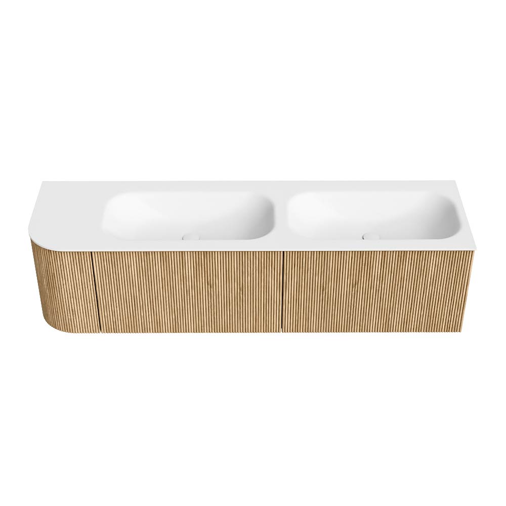 MONDIAZ KURVE 165cm mueble de baño curva Izquierda color Oak con 2 cajones y 1 puerta. Lavabo BIG SMALL Doble / Derecho sin orificio Talc. 5 MONDIAZ KURVE 165cm mueble de baño curva Izquierda color Oak con 2 cajones y 1 puerta. Lavabo BIG SMALL Doble / Derecho sin orificio Talc. - Imagen 5